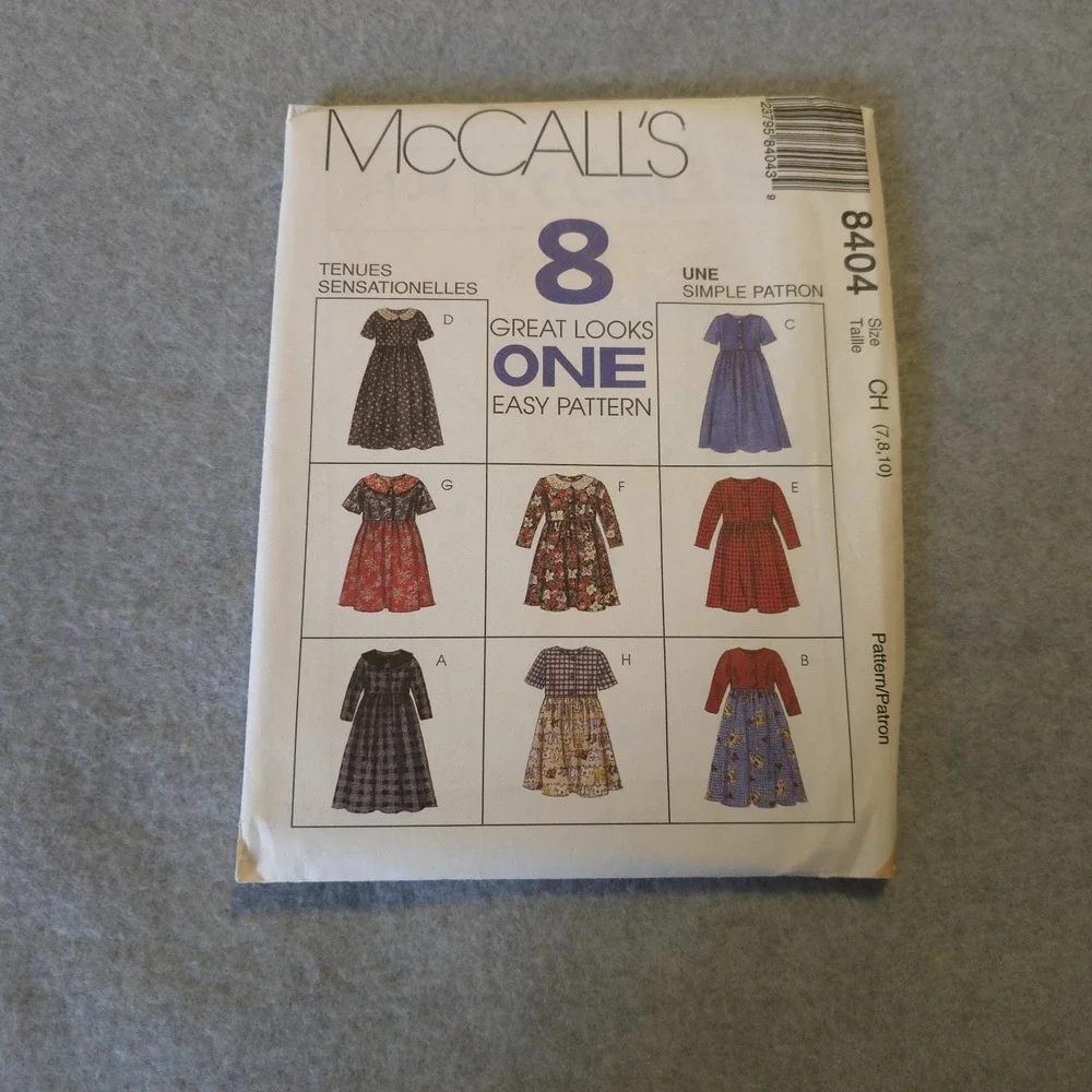 McCall's 8404 Dress Pattern 8 Looks in 1 Easy Sew Size CH (7-8-10) UNCUT VTG
